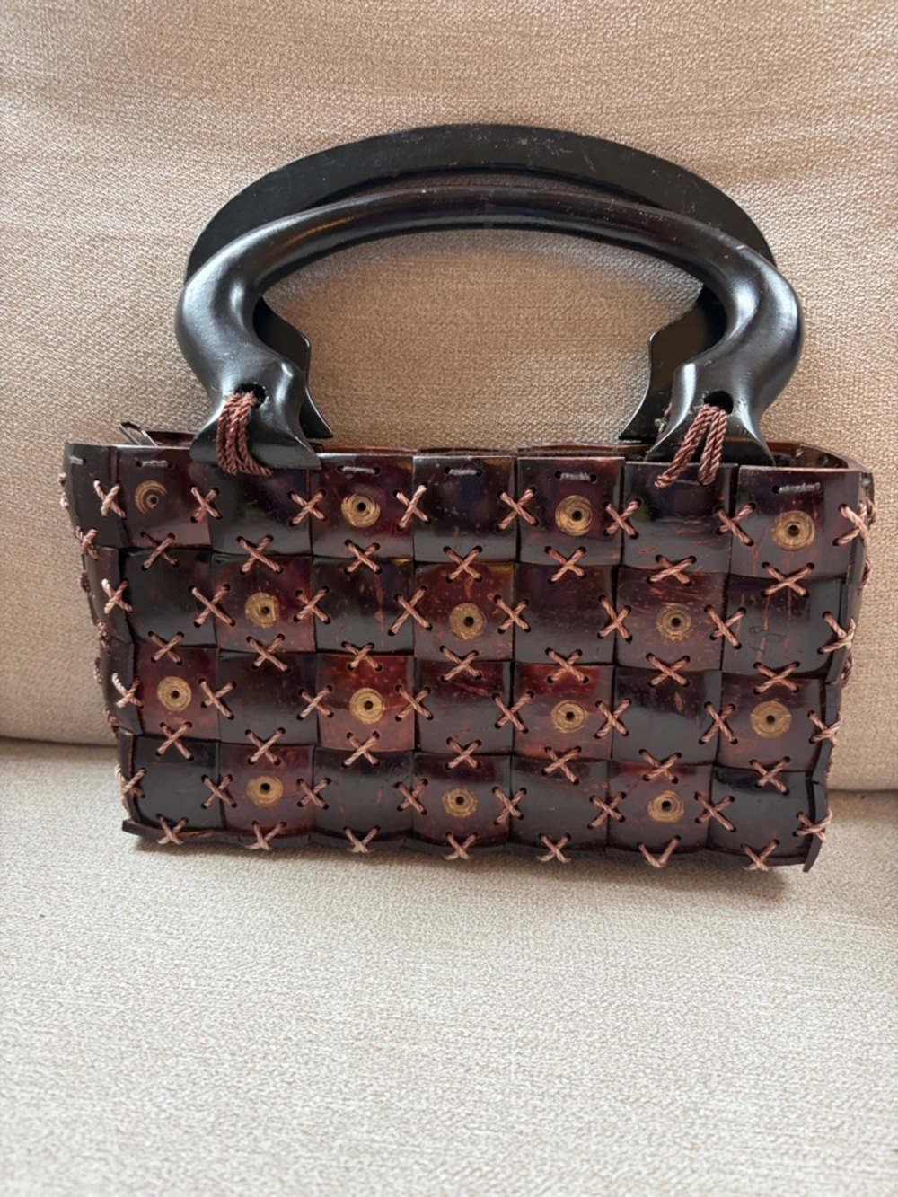 Woven Square Panel Handbag in Dark Brown 5x9”